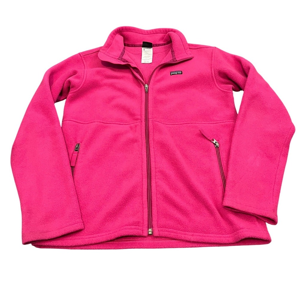 Patagonia Synchilla Fleece Jacket Girls XL (14) Pink Full Zip Mock Neck Pocketed